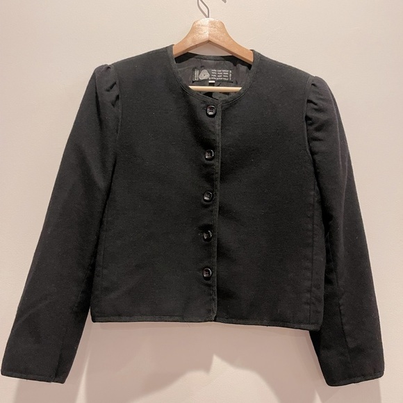 Vintage Justine Todd Black Pure Wool Cropped Blazer rope detail size 14 - Picture 1 of 8